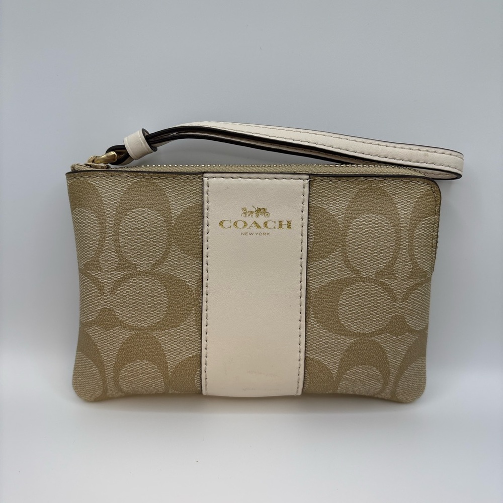 Coach Tan and Cream Signature Wristlet